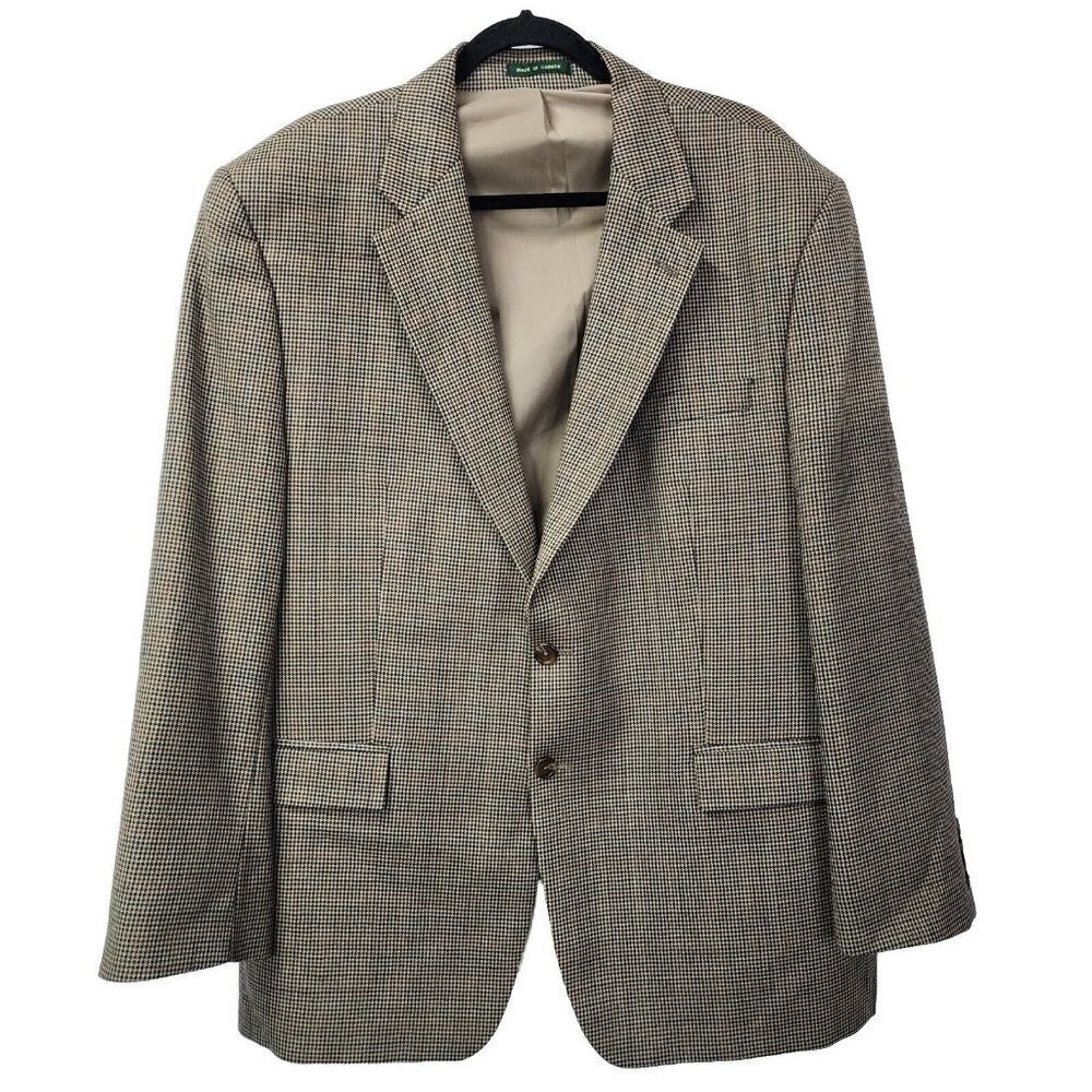 Lauren Ralph Lauren Brown‎ Houndstooth Sportcoat Blazer Tan 100% Wool 48R